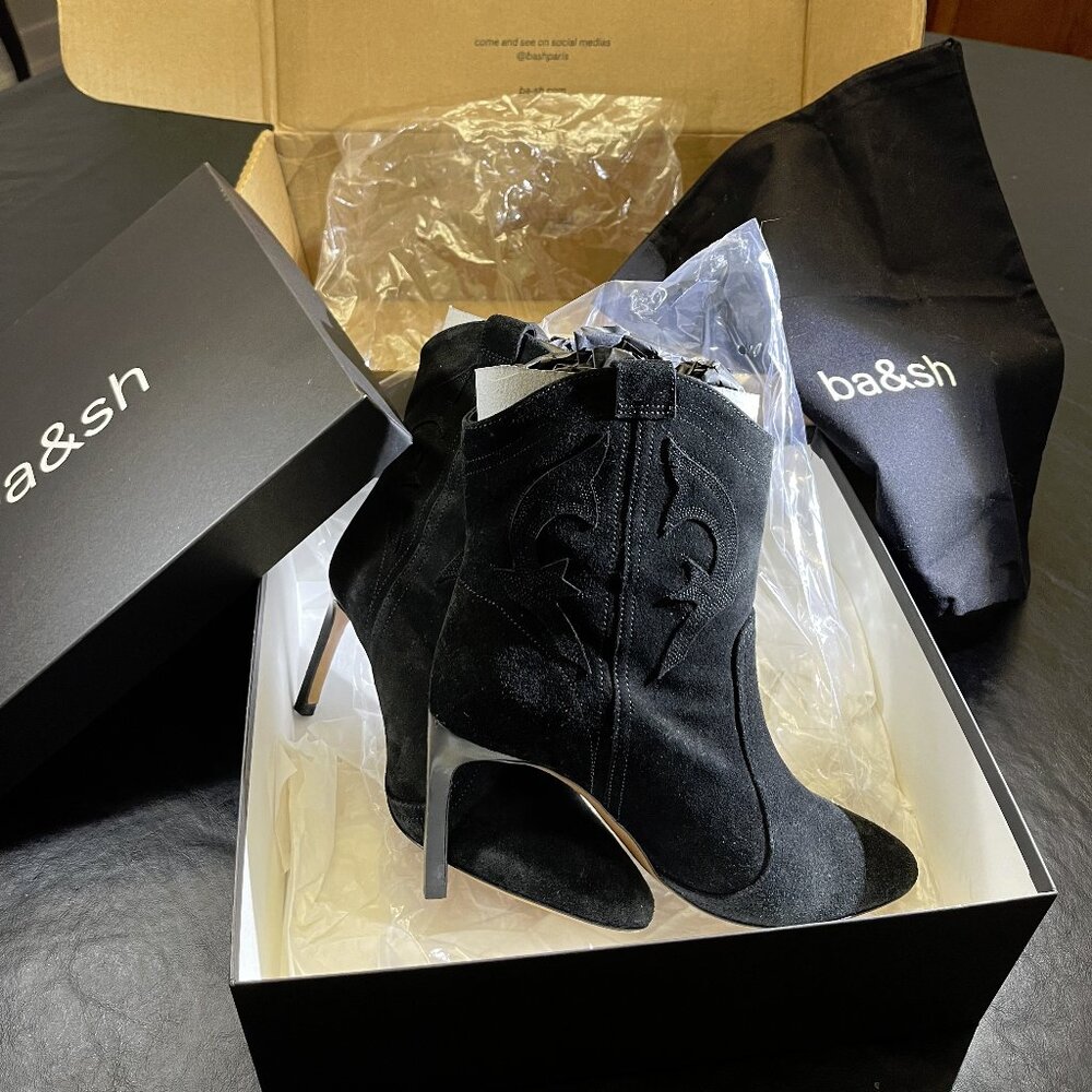 ba&sh Black Suede Ankle Booties with Stiletto Heel